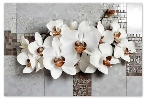 H10401M_NS1AL Sticker mural décoratif Motif orchidées blanches et mosaïque 200 x 135 cm