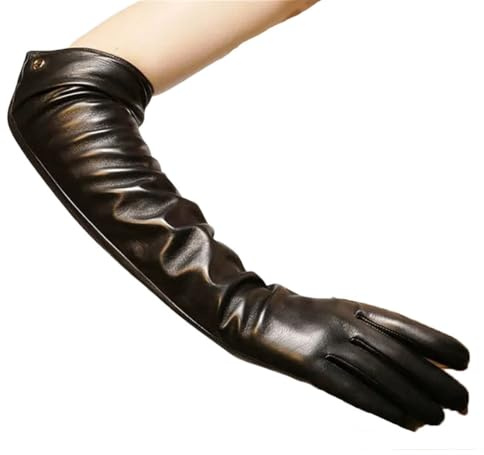 Lange Lederhandschuhe für Damen, Fahrhandschuhe aus solidem Schaffell, 50,8 cm, Schwarz , XL