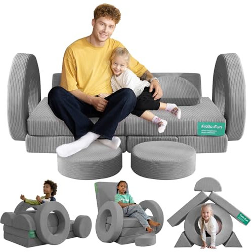 Frolic & Fun 16-Teiliges Modulares Kindersofa – Weiches Spielsofa aus Schaumstoff, Vielseitige Kindercouch mit Schlaffunktion, Kuschelecke zum Spielen, Entspannen und Schlafen im Kinderzimmer