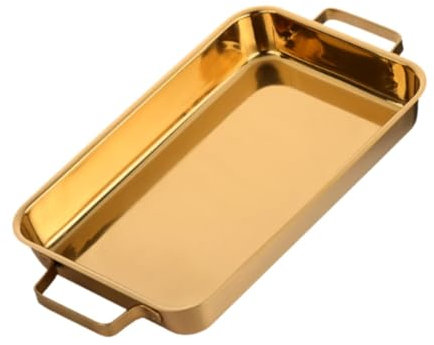 ＡＷＨＡＯ Pirofila in Acciaio Inox, Piatto da Portata con Manici, Piatto da Portata, Piatto per Grigliate Profonde per Lasagne, Eventi, Natale, Oro