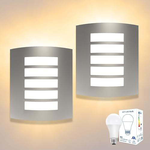 Unikcst 2er Set Außenlampe E27 Wandlampe Aussen IP44 | Aussenlampe Wand Gebürstet Edelstahl ABS, für Hauswand Balkon Badezimmer, inkl.2 x 12W Warmweiß LED Leuchtmittel