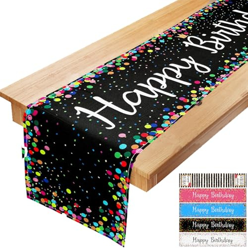 YOUYIKE Tischläufer Geburtstag Schwarz, 183x33 cm Leinen Tischdecke Geburtstags, Tischdecke Kindergeburtstag, Geburtstagsparty Deko, Gute Zum Party Tischdeckes für Junge Mädchen