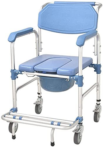 LQDSADRT Toilettenstuhl, Toilettenstuhl, Duschstuhl mit Rollen, Toilettenstuhl, 4-in-1 Toilettenstuhl, Rollstuhl, Dusche, Transportstuhl, 4 Radbremsen, faltbar, mobile Toilette, ältere Menschen