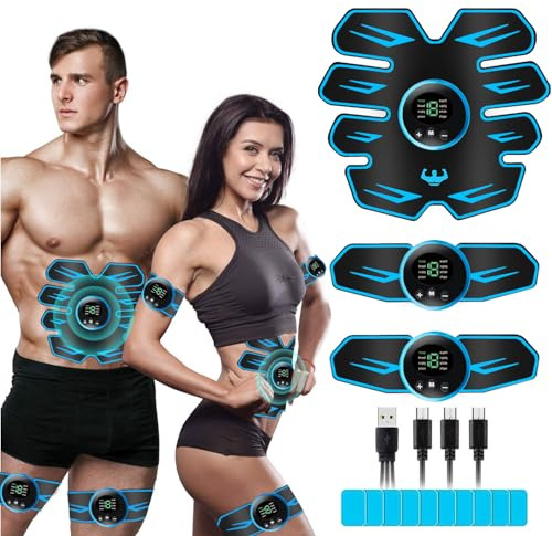 LEMENG ABS Trainer Muscle Stimulator, EMS Muscle Stimulator fitness electric stimulators, Abdominal Muscle Stimulator for Men and Women, ABS Stimulator for/Waist/Leg/Arm, 8 Modes 19 Intensities