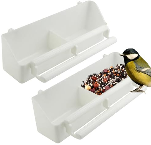 TOVOT 2PCS Parrot Feeding Bowls 20×5cm Hanging Bowl for Cage Plastic White Bird Feeding Dish Cups Easy-Clean, Leak-Proof
