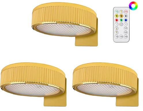 3 Pack Picture Lights for Wall, Battery Powered Magnetic Poster Lights with 3 Color Temps&20 RGB, Remote Dimmable Timer Painting Light,Wireless Wall Decor Light for Art Display, Picture, Frame (Gold)