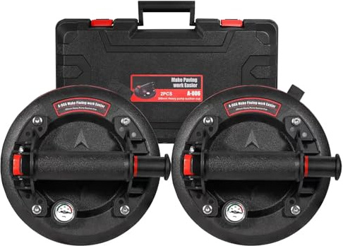 Glassaugnapf, 8 Zoll schwerer Hand-Glasheber, Saugnäpfe mit 300 kg Tragkraft für den Transport von Glas, Fensterfliesen mit Tragebox (2er-Pack)