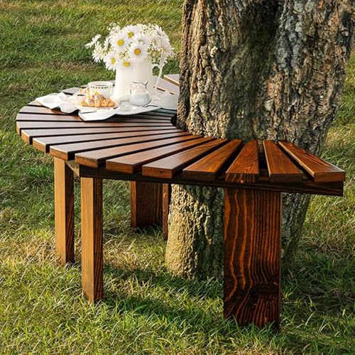 Gartenbank aus Holz für den Außenbereich, Hofbänke, Terrassenstuhl, gebogene Bank mit Massivholzrahmen, halbrunde runde Baumbank für Rasen, Hof, Veranda, Terrasse und Poolrand(Braun,Half Round)