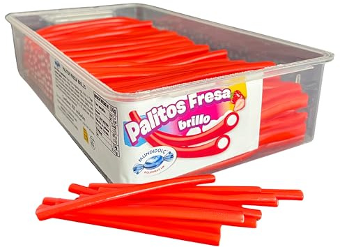 MUNDIDOLÇ Churritos Brillo Sabor Fresa. Chuches Dulces. 200 Unidades de Fresa. Golosinas y Chucherias. Gominolas Cumpleaños y Halloween (Brillo)