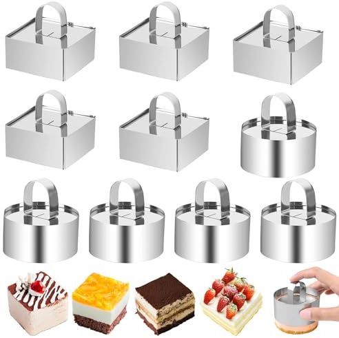 10 Stück Dessertringe und Speiseringe, Servierringe mit 10 Deckeln, 8cm Tortenring Klein Edelstahl Kuchenring, Wiederverwendbar Edelstahl-Mousse-Ringe, Dessert Formen Backen Werkzeug für Desserts