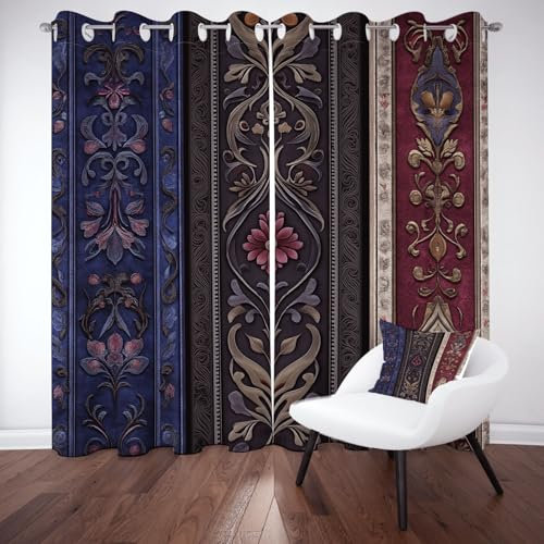 Dpvbffx Vintage Barock Ösenvorhang 2er Set 260x140, Europäischer Stil Gardinen Wohnzimmer Fensterdekoration, Antike Viktorianisch Vorhang Blickdicht Schlafzimmer, Verdunklungs Thermo Schallschutz