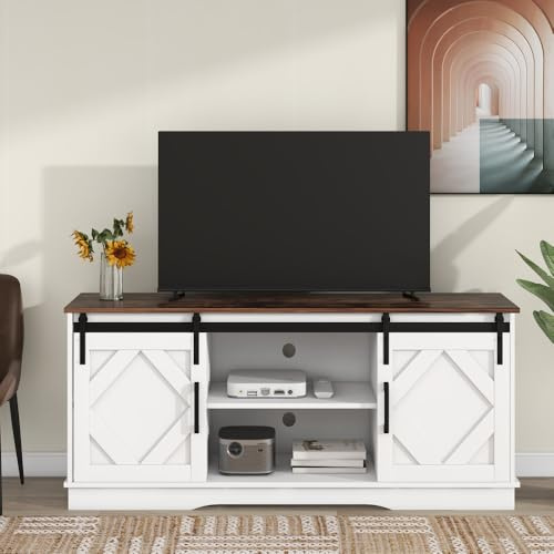 Grand Meuble TV, Buffet, Centre de Divertissement avec 2 Portes coulissantes Classiques, étagères réglables pour Salon, Salle à Manger, Maison de Campagne, Design Moderne 150 x 40 x 60 cm