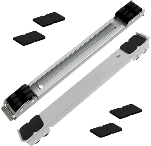 Appliance Rollers 2PCS Washing Machine Sliders Adjustable Furniture Moving Roller Wheels with Brake, Dolly Load Bearing 660lbs Portable Heavy Duty Washer Dryer Fridge Mobile Rolling Base (White)