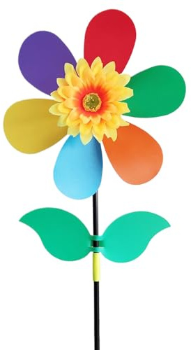 Moulin à Vent en Forme de Fleur - Décoration de Jardin - Arc-en- - Imperméable - Décoration pour extérieur, pelouse, Porte d'entrée, Cour