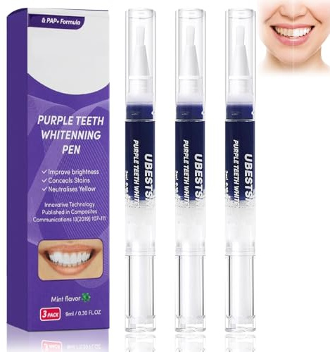 Teeth Whitening Pen - 3Pcs Purple Teeth Whitening Gel Pens, Fast-Acting Stain Remover for Teeth, Tooth Whitening Kit for Coffee & Tea Stains, Safe & Easy At-Home Brightening, Neutralises Yellow