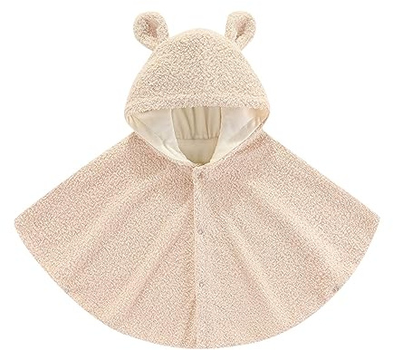 Generisch 2025 Cape en velours uni pour fille garçon - Costumes d'hiver - Capuche - Manteau - Poncho - Vêtements pour se déguiser - T-shirts - Noir, beige, 2-4 ans