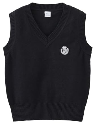 JiAmy Gilet in maglia per bambini con scollo a V, per ragazzi e ragazze, 2-10 anni, Nero , 2-3 Anni