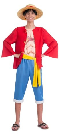 My Other Me - Disfraz Luffy hombre adulto rojo y azul | Incluye sombrero, chaqueta, camiseta, fajín y pantalón en rojo y azul