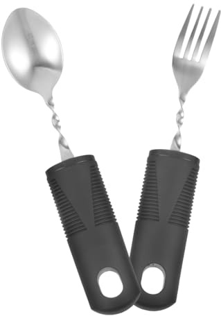 BAZEITFLOW 1 Set Vajilla Adaptable Cubiertos Portátiles, Utensilios Antideslizantes Ligeros para Personas Mayores Temblores, Ayudas Vida en Rehabilitación
