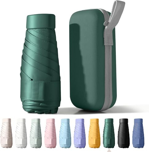 Betrynidil Ombrello da Viaggio Pieghevole // Mini Ombrello Tascabile Ultraleggero // Impermeabile & Protezione UPF 50+ // Compatto per Borsa (Verde scuro)