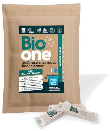 Bio One Enzymatic Floor Cleaner – Powerful Multi-Surface Enzyme Cleaner – Kills Bacteria at Source – For Wood, Vinyl, Tile, Stone & Laminate Flooring – Safe for Pets (20 Sachets, Makes 100 Litres)