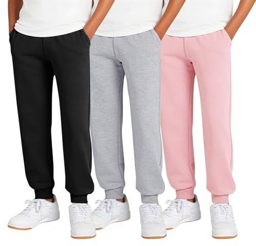 3-pack säckiga träningsbyxor barn, joggingbyxor för flickor, sportbyxor pojkar, träningsbyxor enfärgade, joggingbyxor, bekväma löparbyxor, sport, sweatbyxor, dragsko, joggingbyxor med fickor