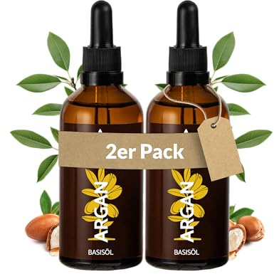 Heldengrün® Arganöl Marokko [100% NATURREIN] Haaröl & Gesichtsöl 2x100 ml | Für Glanz & gepflegte Spitzen · Schonend kaltgepresst · Mit Pumpe & Pipette · Dermatologisch getestet · Deutsches Startup