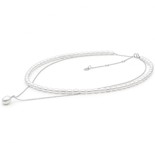 Gaura Pearls Layering-Perlenkette weiß – Süßwasserperlen reisförmig 4–4,5 mm • 38–43 cm variierbar • 925 Sterlingsilber rhodiniert • Eleganter Damenschmuck
