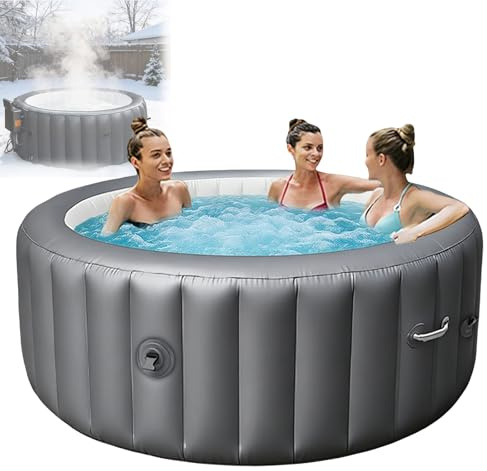 Vasca Idromassaggio Gonfiabile per 4 Persone, Vasche Idromassaggio Portatili per Massaggio con Bolle da Esterno, 130 Getti e Luci a LED, Gonfiaggio con un Clic per Patio, Giardino e Aree Esterne
