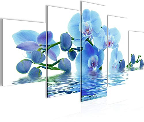 Runa Art Wandbilder Blumen Orchidee 5 Teilig Bild auf Vlies Leinwand Deko Wohnzimmer Feng Shui Blau 200652c