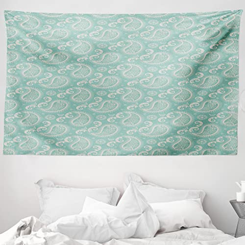 ABAKUHAUS Paisley Wandteppich, Orientalisch anmutendes Blumenmuster mit Schmetterlingen und Motiven, aus Weiches Mikrofaser Stoff Wand Dekoration Für Schlafzimmer, 230 x 140 cm, Blassgrün Blassbraun