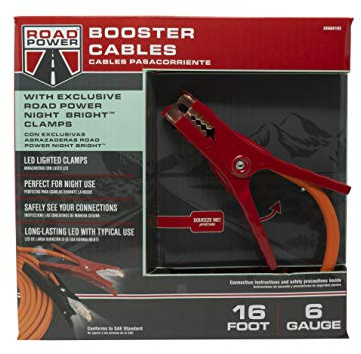 Southwire Road Power Commercial-Duty Booster Cable - Heavy Duty Design - Top & Side Post Compatible - Reliable Jump Start Tool - Tangle Free Automotive Jumper Cable - 6 Gauge - 16 Feet - Red