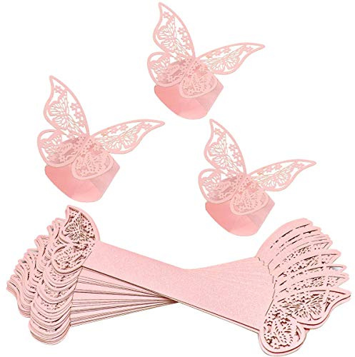 30 Stück Serviettenringe, ausgehöhlte Serviettenschnallen aus Schmetterlingspapier, reflektierender glänzender Serviettenring für Hochzeit, Bankett, Abendessen, Party-Tischdekoration (Rosa)