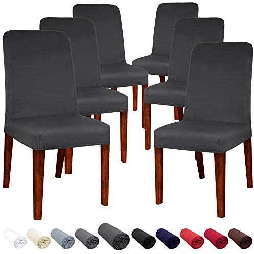 JARITTO Coprisedie con Schienale Sala da Pranzo Elasticizzato Fodere Sedie Moderno Copertura Protettiva della Sedia Lavabile Rimovibile per Hotel Ristorante Festa di Nozze 6 Pezzi (Grigio Scuro)