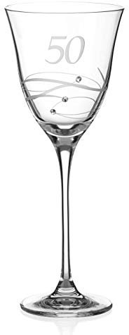 DIAMANTE Swarovski 50th Birthday Wine Glass – Single Crystal Wine Glass with a Hand Etched “50” - Embellished with Swarovski Crystals