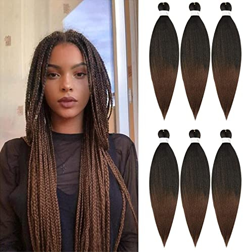 DT CHERYL Rajout Cheveux Tresses 66cm Lot De 6 Extensions De Cheveux TresséS Pré-éTiréS EZ Yaki Texture Braids Meches Cheveux Naturel Extension Pre Stretched Braiding Hair(T1B/30)