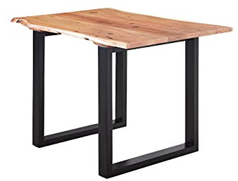 SAM Esstisch 140x80 cm Lubin, Akazienholz naturfarben, Massiver Esszimmertisch mit echter Baumkante, Baumkantentisch mit U-Gestell Schwarz, 26 mm Tischplatte