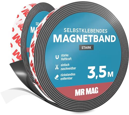 MrMag® Magnetband selbstklebend stark | extra lang | hochwertiges Magnetklebeband mit starkem Kleber | Magnetstreifen