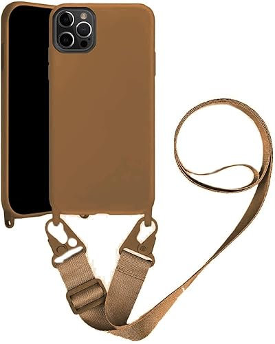 Handykette Handyhülle kompatibel mit Apple iPhone 13 Pro Max Necklace Hülle Nylon Schultergurt Weich Silikon TPU Cover mit Kordel zum Umhängen Schutzhülle mit Stylische Band(Braun)