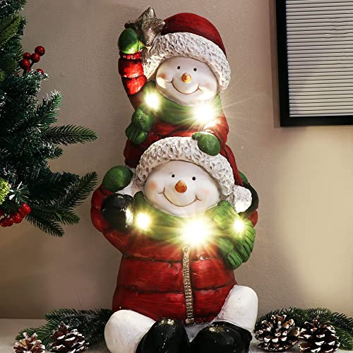 com-four® LED Weihnachtsdeko Schneemann-Figuren - dekorativer Aufsteller zur Wohnraumdekoration - winterliches Wohnaccessoire für die Innenraumdekoration mit Beleuchtung (LED-Schneemann - Familie)