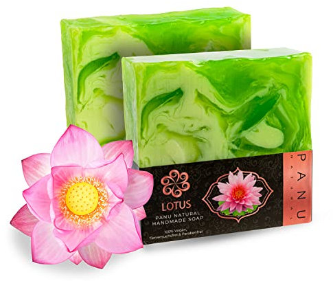 Panu Seifen Lotus - Vegane Duschseife für alle Hauttypen - Naturseife als festes Duschgel und festes Shampoo - Premium Soap Bar - Natürlicher Duschbrocken als festes Duschgel