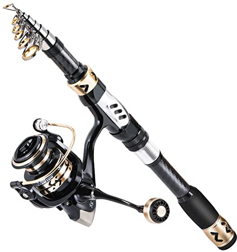 Sougayilang Kit de caña de Pescar, caña de Pescar telescópica y Carrete con Carrete Giratorio, Juego de Equipo de Pesca para Adultos Principiantes, Agua Dulce y Salada, caña de 1,8 m con Carrete 2000