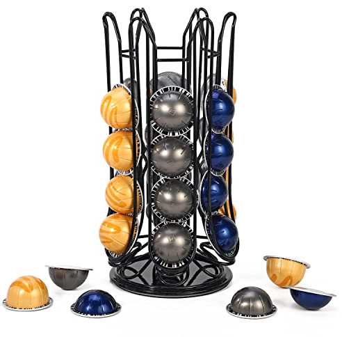 Vinsani 30 Coffee Pod Holder for Nespresso Vertuo Vertuoline Pods Capsules Rotating 6 Capsule Stand Pods Storage Rack Stand Large Capacity Revolving Storage Organiser – Black