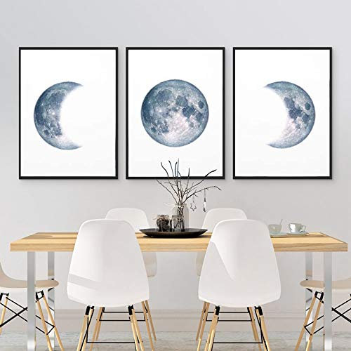 OTURRI Mondphasen Poster und Kunstdruck Mond Halbmond Wand Bilder Leinwand Gemälde Nachthimmel Weltraum Galaxie Astronomie Bilder Wanddekoration 40 x 60 cm x 3 ungerahmt