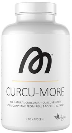 MORE Curcumore, 180 g - 210 Kurkuma Kapseln mit Curcuminoiden, Sulforaphan und Piperin, mit Biotin, vegan
