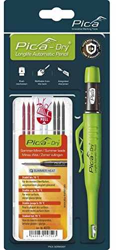 Pica-Dry Bundle 30407 I Set bestehend Dry 3030 Automatic Longlife Tieflochmarker I mit Spitzer und Halteclip I ink Spezial-Minen 4070 I 3x rot 2x weiß 3x grafit 2B I Sommer-Mine I wasserfest