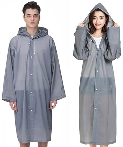 GUKOY 2 Stück Regenponcho Regenmantel Herren Damen Wasserdicht, Eva Regenbekleidung Regencape Regenjacke Regen Zubehör für Wandern Radfahren Camping und Reisen (Grau+Grau)