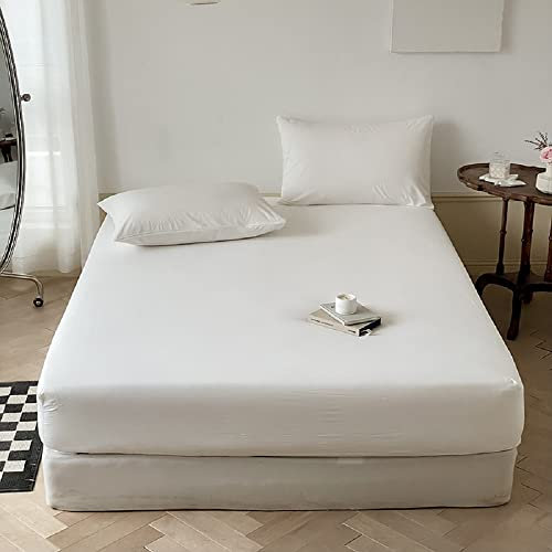 Sedefen Jersey Premium Spannbettlaken 140x200cm Boxspringbett Topper Mikrofaser Superweiches Bettlaken Leintuch Spannbetttuch Weiß für Matratze bis 30 cm hohe