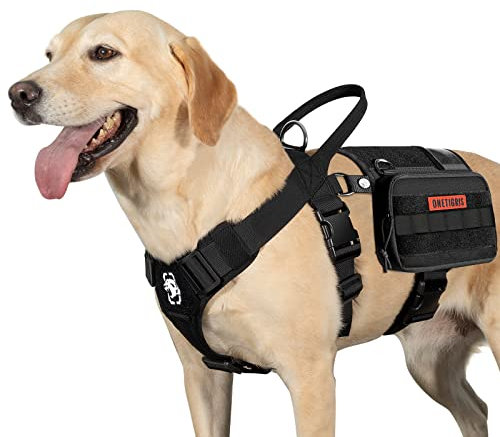 OneTigris Service Hundegeschirr, Guardian Geschirr mit 3 Edelstahl D-Ringen und Großer Kapazität Tasche, Sicherheitsgeschirr für Mittelgroße Große Hunde