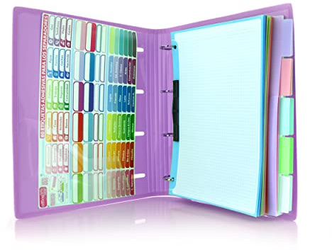 Office Box Cartella A4-Blush con 4 anelli con bordi rinforzati e chiusura in elastico - Contiene 100 fogli con 10 doppi inserti più 80 segni autoadesivi Office Box